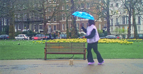 Woman Holding Blue Umbrella in Rain