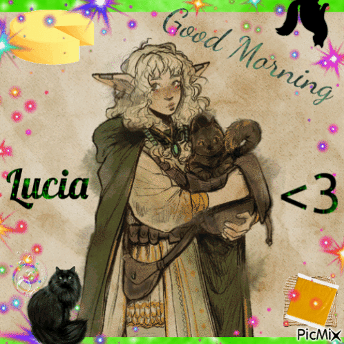 Woman Holding Cat Saying Good Morning <3
