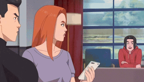 Woman Holding Cell Phone Man Looking On GIF