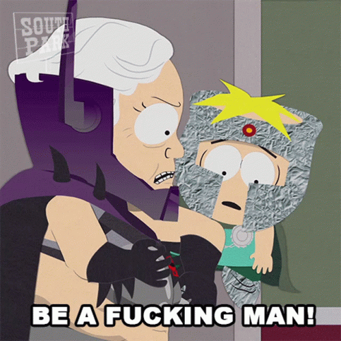 Woman Holding Child Saying Be a Fucking Man
