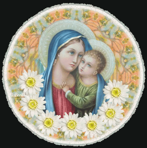 Woman Holding Child With Flowers GIF
