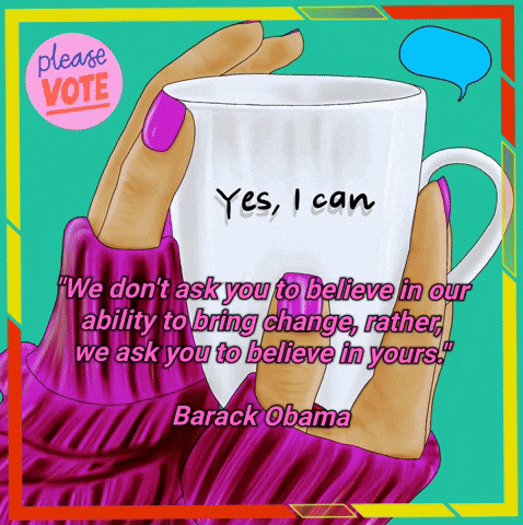 Woman Holding Coffee Cup Barack Obama Quote