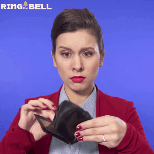 Woman Holding Empty Wallet Ring The Bell GIF