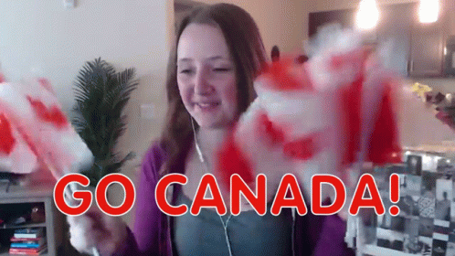 Woman Holding Flag Saying Go Canada
