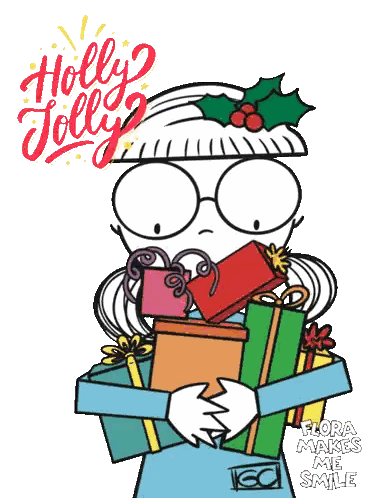 Woman Holding Gifts Holly Jolly