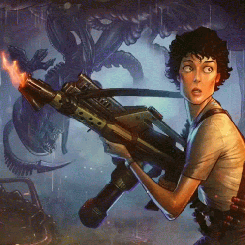 Woman Holding Gun Facing Monster