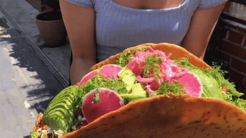 Woman Holding Huge Taco GIF