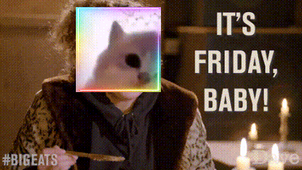 Woman Holding Knife In Front Of It's Friday Baby Sign GIF