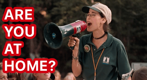Woman Holding Megaphone Saying Are You At Home GIF