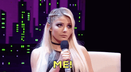 Woman Holding Microphone Saying Me