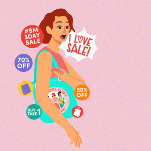 Woman Holding Money And I Love Sale Sign GIF