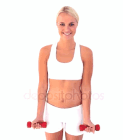 Woman Holding Red Dumbbells Smiling