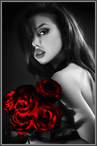 Woman Holding Red Roses GIF