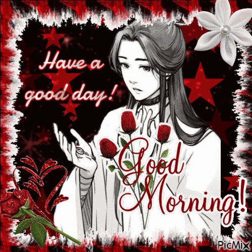Woman Holding Roses Have a Good Day Good Morning