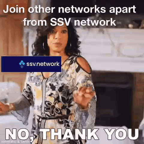 Woman Holding Sign: Join Other Networks Apart SSV Network GIF