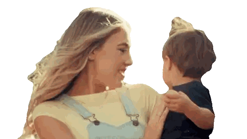 Woman Holding Small Child Overalls