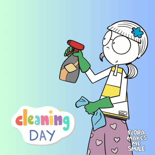 Woman Holding Spray Bottle And Cloth Cleaning Day GIF