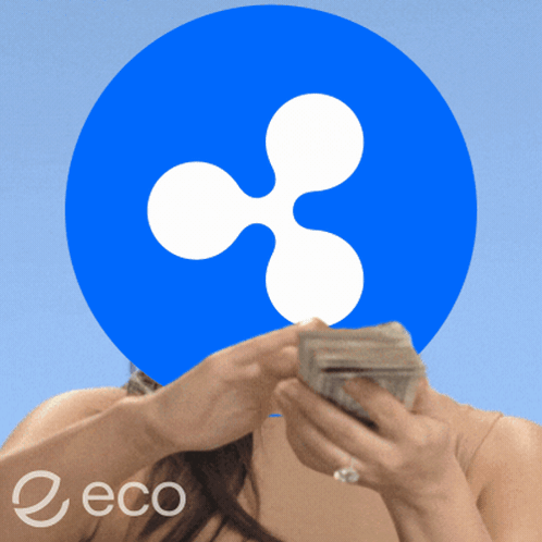 Woman Holding Stack Of Money In Front Of Blue Eco Circle GIF
