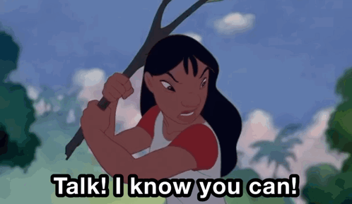 Woman Holding Stick Saying Talk I Know You Can