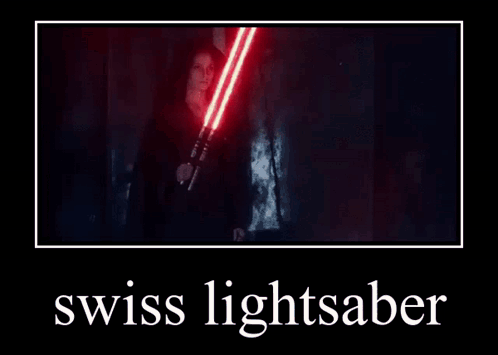 Woman Holding Swiss Lightsaber Poster