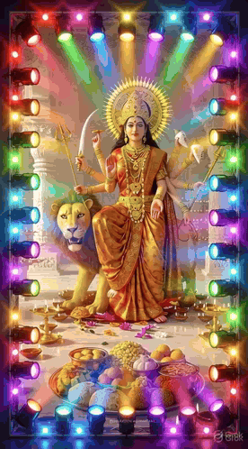 Woman Holding Sword Sitting on Lion