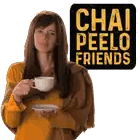 Woman Holding Tea Near Chai Peelo Sign