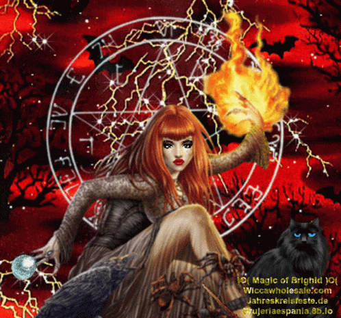 Woman Holding Torch In Front Of Pentagram GIF