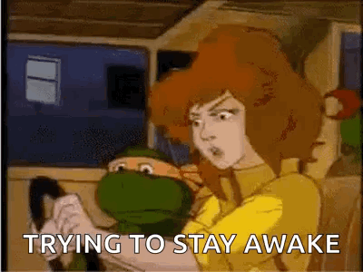 Woman Holding Turtle Trying to Stay Awake