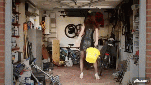 Woman Holding Yellow Bucket GIF