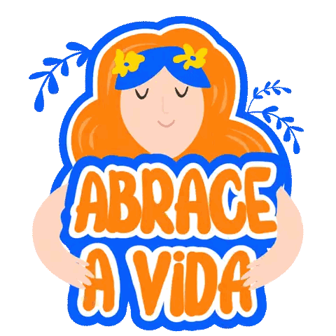 Woman Hugging Blue Sign Saying Abrace a Vida