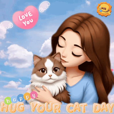 Woman Hugging Cat Hug Your Cat Day