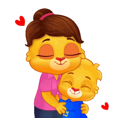 Woman Hugging Child with Hearts