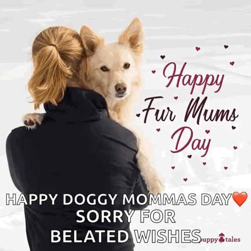 Woman Hugging Dog Saying Happy Fur Mums Day