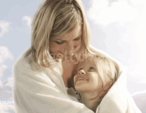 Woman Hugging Little Girl with Number 186267