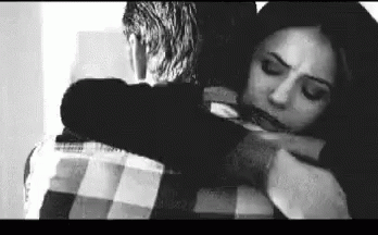 Woman Hugging Man Black and White