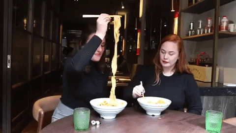 Woman Impressive Long Noodles GIF