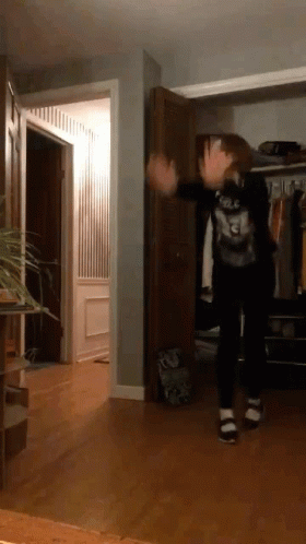 Woman In All Black Outfit Crazy Dancing GIF