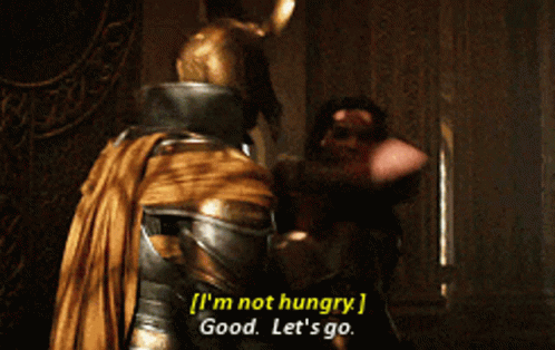 Woman In Armor Says I'm Not Hungry Good Let's Go GIF