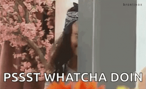 Woman in Bandana Peeking Pssst Whatcha Doin