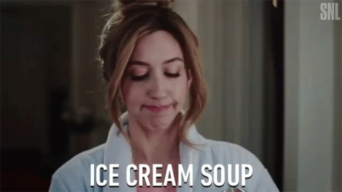 Woman in Bathrobe Eating Ice Cream Soup