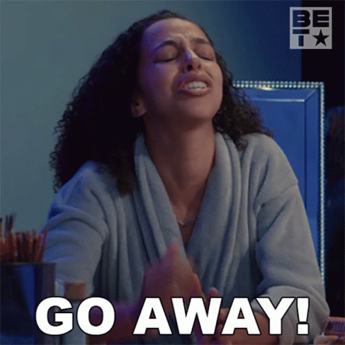 Woman In Bathrobe Saying Go Away GIF