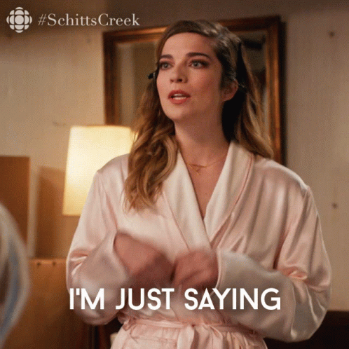 Woman in Bathrobe Saying Im Just Saying