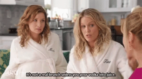 Woman in Bathrobe Saying Not Real Brunch Without Vodka