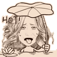 Woman in Bathtub Holding Umbrella and Tongue Out
