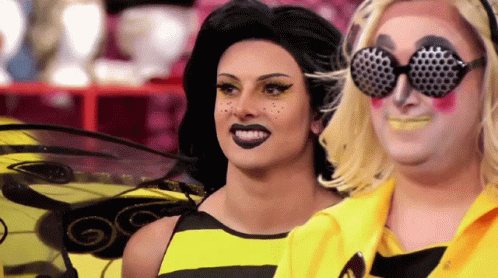 Woman In Bee Costume Smiling Beside Woman GIF