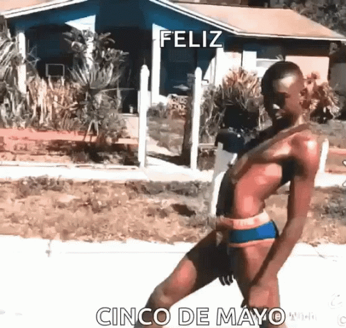 Woman in Bikini Dancing in Front of Feliz Cinco De Mayo House