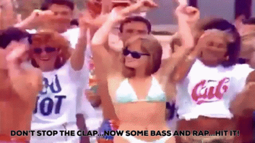 Woman In Bikini Dancing With People In Coca Cola Shirts GIF