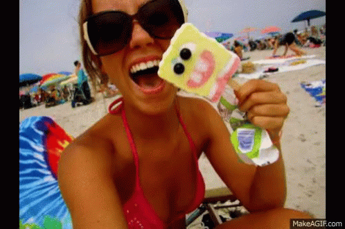 Woman in Bikini Eating Spongebob Ice Cream