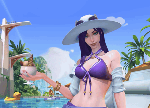 Woman in Bikini Holding Ice Cream Cone