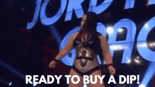 Woman in Bikini in Front of Ready to Buy a Dip Sign